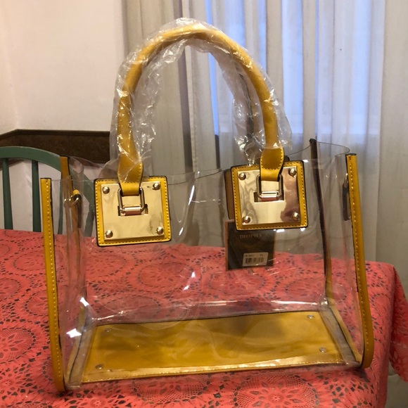 Handbags - Vegan mustard color/clear purse